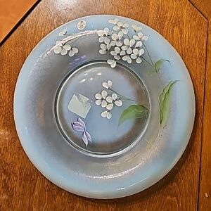 Vintage Fenton Hand Painted Blue Rolled Edge  Plate Decorative Plate